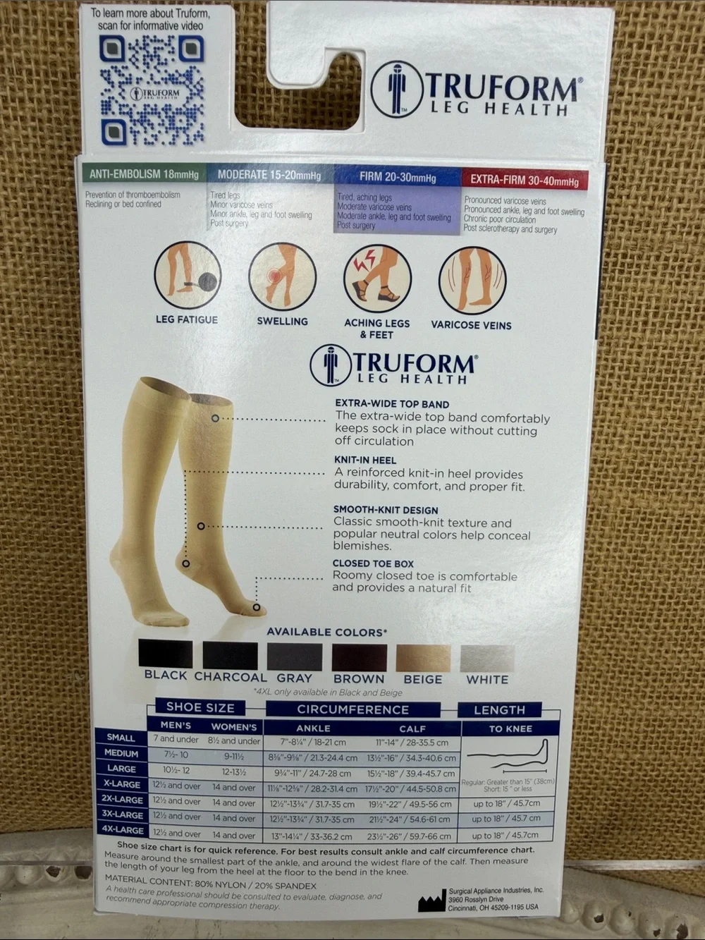 Truform Medical Compression Knee-High Socks - Beige, Large
